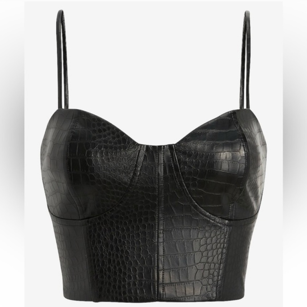 Black Croc-Embossed Women's Top